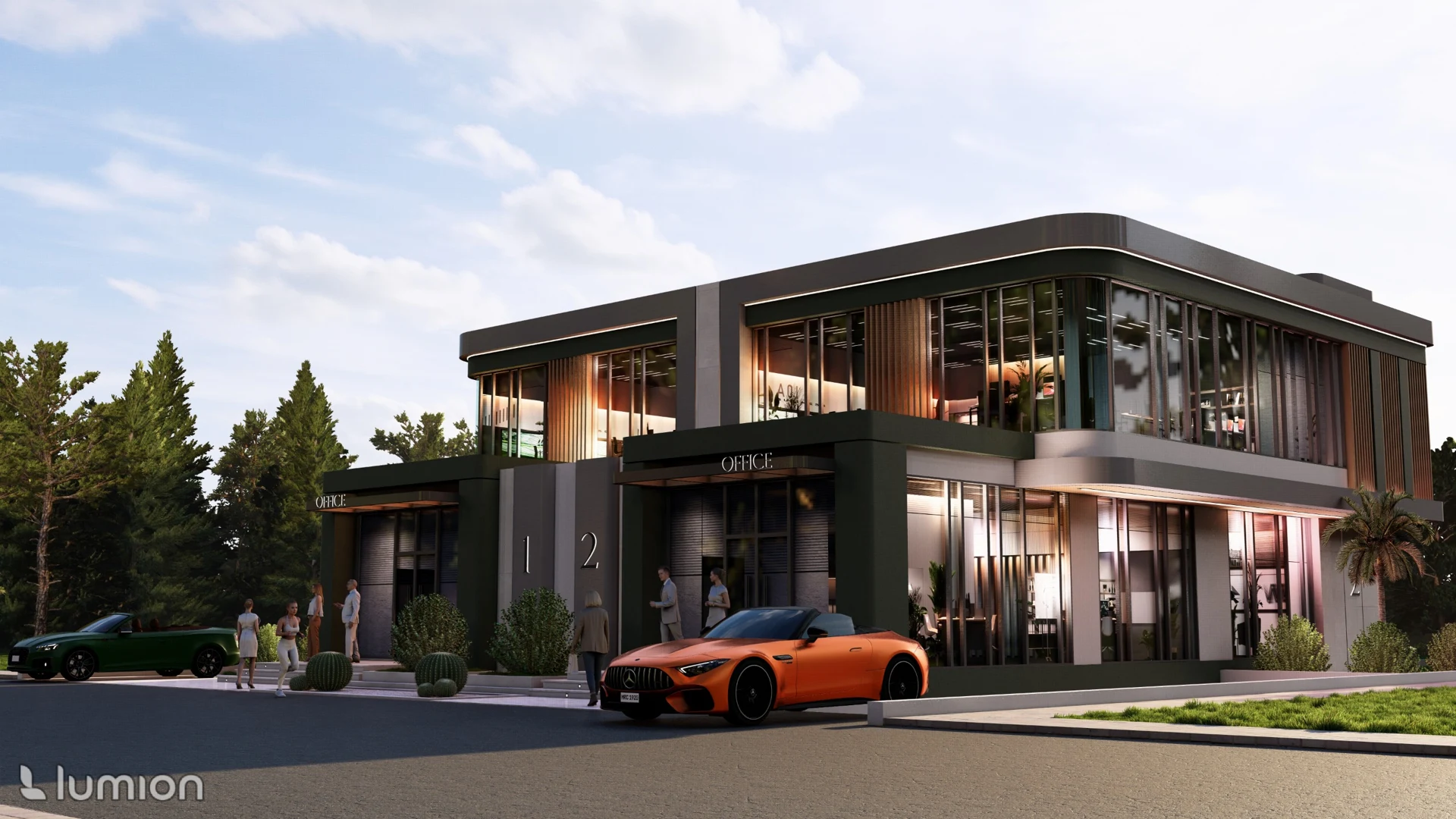 Bahçe içinde modern villa mimari görünümü